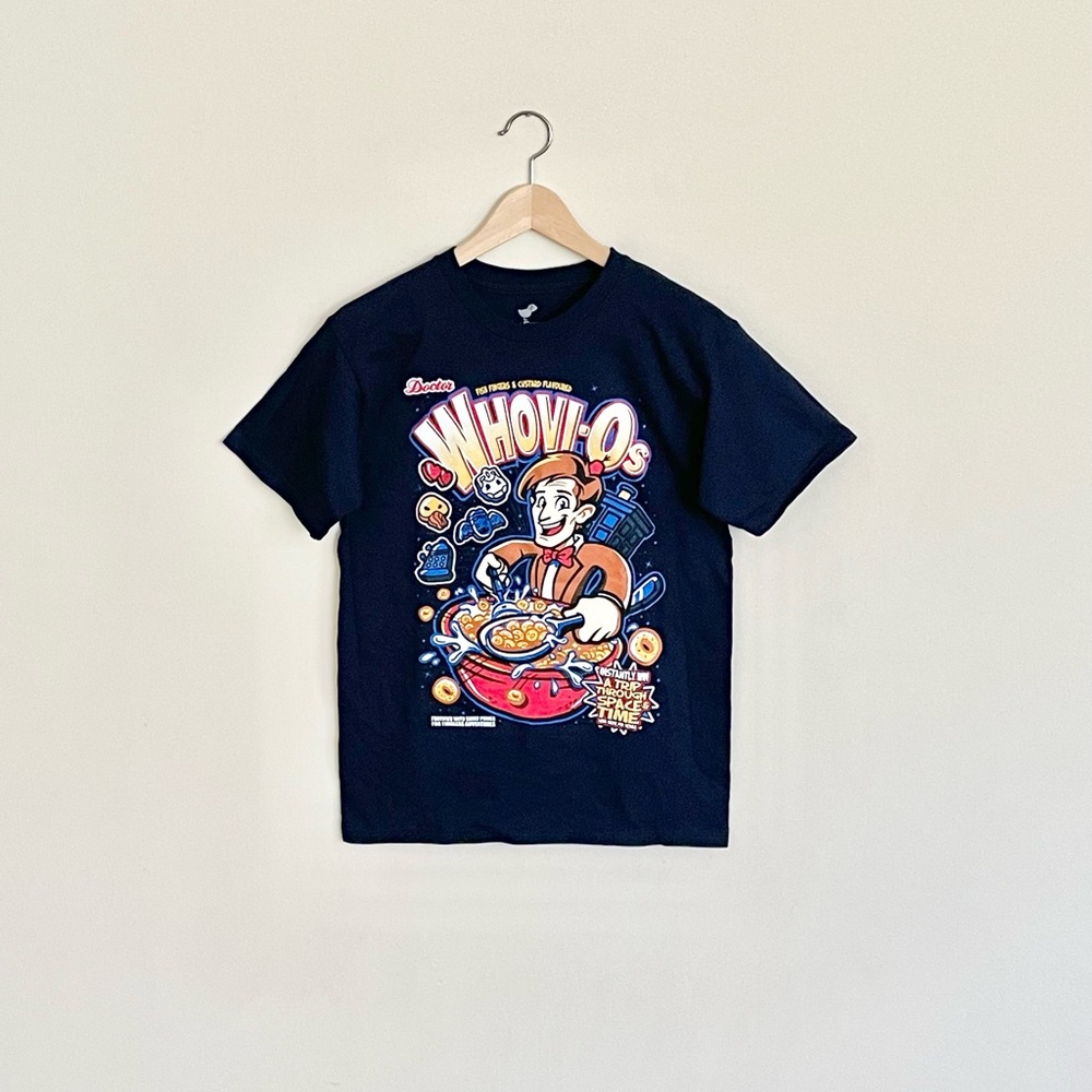 NEW Tee Fury Doctor Who Whovi-O’s Breakfast Cereal Parody Navy T Shirt Adult S